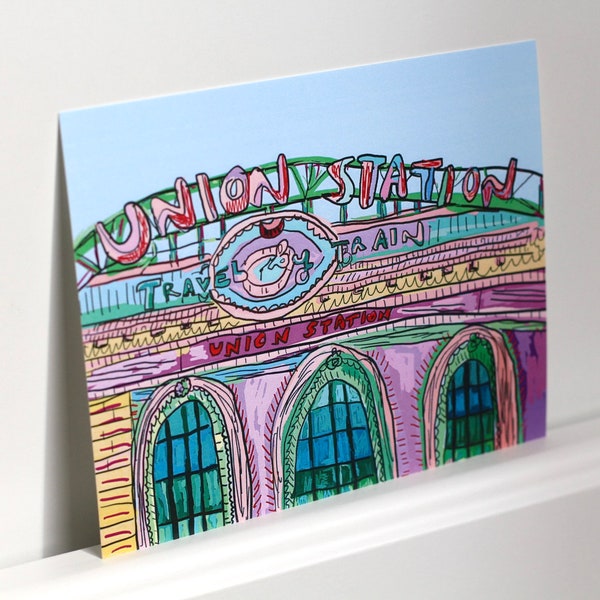 Union Station Mini Art Print: 3.81 x 4.84in | Denver | Colorado | Train | Home Decor | Illustration | Decoration for Wall | Journaling