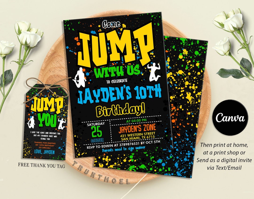 Trampoline Park Birthday Party Invitation, Trampoline Park Invite, Jump ...