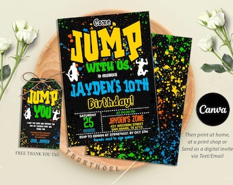 Trampoline Park Birthday Party Invitation, Trampoline Park Invite, Jump Birthday Party Invitation, Printable, Instant Download