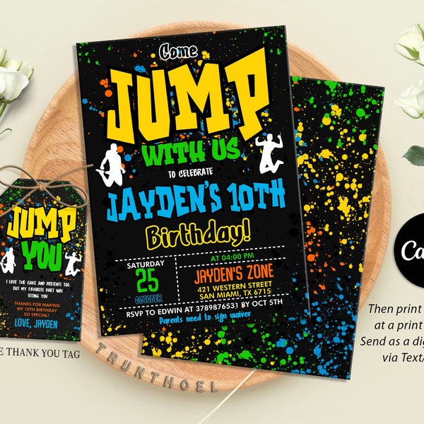 Trampoline Park Birthday Party Invitation, Trampoline Park Invite, Jump Birthday Party Invitation, Printable, Instant Download