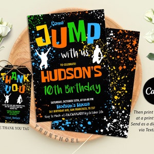 Trampoline Park Invitation, Trampoline Birthday, Trampoline Invitation, Jump Party Invitation, Jump Birthday Party Invitation, Glow