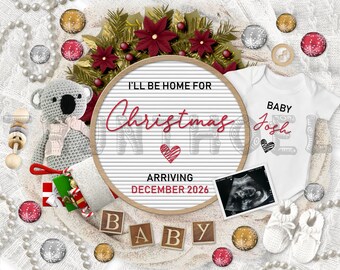 Christmas Pregnancy Announcement Digital Baby Announcement December Pregnancy Gender Neutral Social Media Reveal I'll Be Home for Christmas