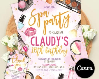 Spa Party Birthday Invitation Template Printable, Spa Party Birthday Invitation, Editable spa party invitation