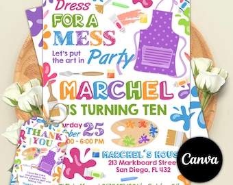 Art Birthday Party Invitation, Painting Birthday Invitation, Painting Party, Art Painting Birthday Party Invite, Editable  Canva Template