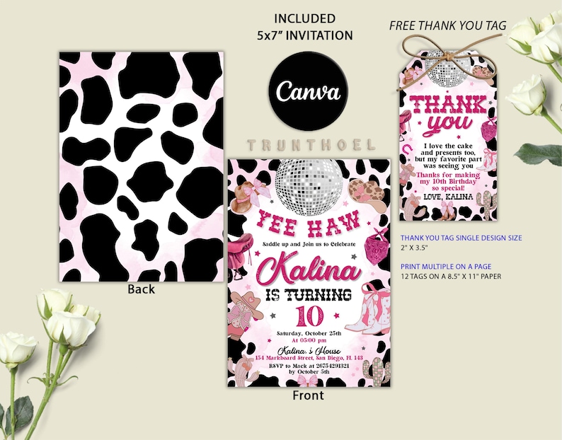 Editable Pink Cowgirl Birthday Party Invitation, Yee Haw Cowgirl Party, Rodeo Birthday, Printable Space Cowgirl Birthday Invitation Template