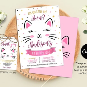 Cat Birthday Invitation, Kitty Birthday Invitation, Kitty Cat Birthday Invite, Kitten Party Invite, Editable in Canva