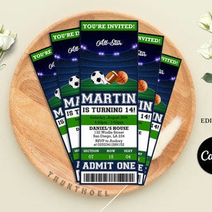 Editable Sports Ticket Invitation, Sports Birthday Invitation, All Star Invitation, Game Invitation, All Star Birthday Party