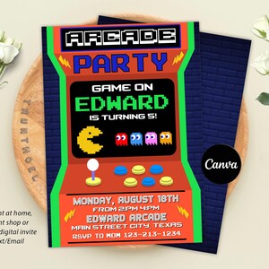 Editable Arcade Birthday Invitation, Video Game Party Invitation, Gamer Birthday Invite, Boys Gamer Party, Retro Gaming, Instant Download