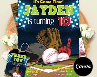 Baseball Birthday Party Invitation, Sports Party Invitation, Slugger Ball Game, Baseball Theme Party Invite, Editable Canva Template