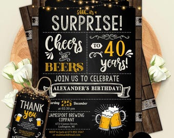 Cheers and Beers Surprise Birthday Party Invitation, Cheers and Beers to 30 Years, 40 Years, 50 Years, Adult Birthday Invite, Editable Canva