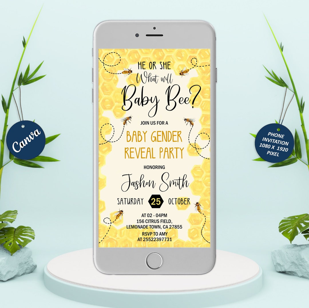 What Will Baby Bee Electronic Gender Reveal Shower Party Invitation ...