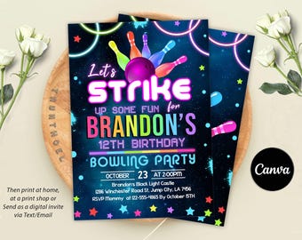 Inbjudningar till bowlingfest, utskrivbara bowlingfestinbjudningar, direktnedladdning av bowlingfestinbjudningar, födelsedagsinbjudningar till bowling