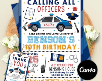Police Invitation Template, Police Birthday Party Invitation, Police Officer Invitation, Policeman Invite, Sheriff Invitation