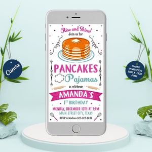 Pancakes and Pajamas Electronic Invitation, Digital File, Printable, Pancake Party Invite, Pajama Party, Editable invite for mobile