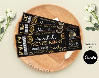 Escape Room Ticket Invitation, Escape Room Birthday Party Invitation, Mystery Party Invitation, Editable in Canva