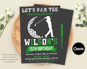 Invito modificabile per il golf, invito per il compleanno di minigolf per bambini, invito per la festa di compleanno di golf, festa di golf per ragazzi, invito per la festa a tema sportivo