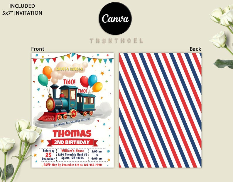 Editable Train Birthday Invitation Template, Train Party Invite For Any Age, Kids Party Birthday Invite, Instant Download, Canva Template