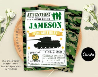 Editable Army Invitation, Army Birthday Invitation, Army Invitation, Army Party Invitation, Camo Birthday Invitation, Military Army Birthday