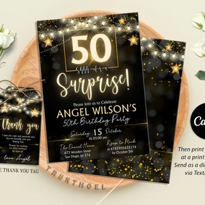 Surprise Birthday Invitation, Shhh It&#39;s a Surprise Any Age Birthday Invitation, Gold & Dark Birthday Invitation, Adult Birthday Invitation