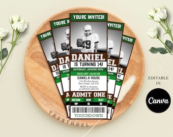 Football Birthday Invitation Template, Footbal Ticket Invitation, Football Birthday Party Invitation, Sport Theme Invite, Digital Editable