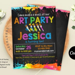 Editable Art Invitation, Painting Party Invitation, Art Birthday Party Invitation, Art Themed, Paint Party Invites, Digital Canva