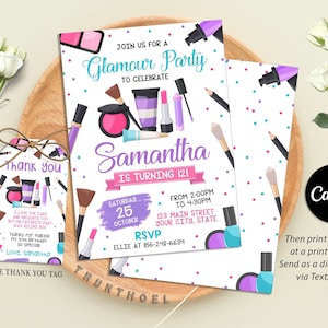 Printable Glam Invitation, Spa Glamour Birthday Invitation, Spa Party, Spa Makeup Birthday Invite, Digital Canva
