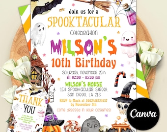 Halloween Birthday Invitation Template, Spooktacular Ghost Party (Editable with Canva)