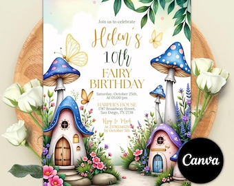 Boho Wildflower Mushroom Fairy Invitation Printable Fairy Birthday Party Invitation Enchanted Forest Invitation Princess Fairy Garden Invite