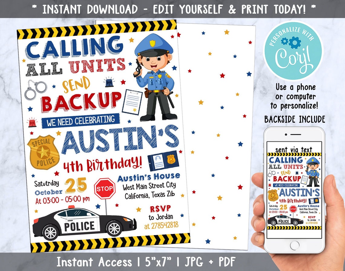 Editable Police Invitation Police Birthday Invitation Police | Etsy