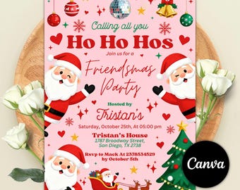 Invito divertente di Natale, invito per festa di Natale per adulti, invito Ho Ho Hos, festa di Natale degli amici, modello Canva modificabile