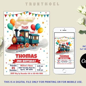 Editable Train Birthday Invitation Template, Train Party Invite For Any Age, Kids Party Birthday Invite, Instant Download, Canva Template