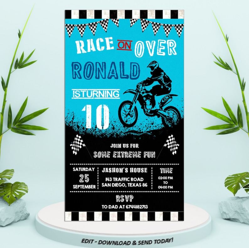Electronic Bike Party Invitation, Dirt Bike Invites, Instant Download ...
