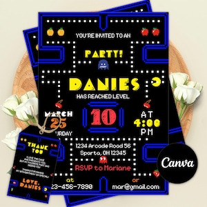 Bearbeitbare Arcade-Geburtstagseinladung, Retro-Gaming-Party einladen, Einladung zu Videospielen, Gamer-Geburtstagsfeier, Canva-Vorlage