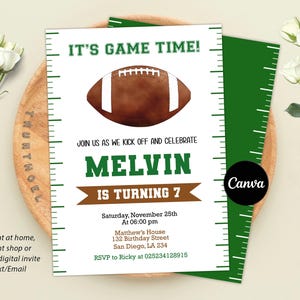 Editable Football Birthday Invitation, Sports Style Party Invite, Football Game Invitation, Any Age, Game Time, Instant Download