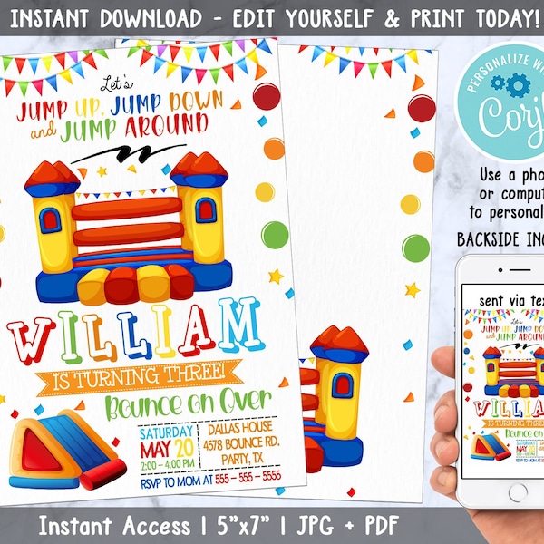 Bounce House Birthday Party Invitation, Bounce House Birthday Party Invite, Jump Birthday Invitation, Trampoline Park Invittaion, Corjl