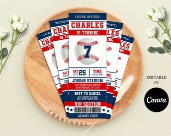 Editable Baseball Invitation, Baseball Birthday Party Invitation, Baseball Ticket Invitation, Sports Ticket Party Invitation