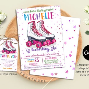 Editable Roller Skating Invitation, Roller Skating Birthday Party Invitation, Girl Roller Skating Birthday Invite, Roller Skate Party Invite