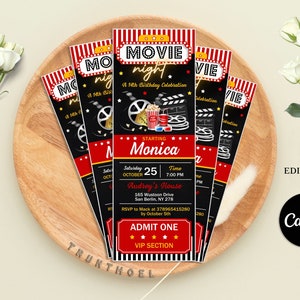 Movie Ticket Invite, Movie Night Invitation, Movie Birthday Party Invite, Cinema Birthday Invite, Digital File, Instant Download
