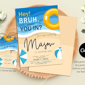 Bruh Birthday Invitation, Boy Pool Birthday Party Invitation, Bruh It&#39;s My Birthday Invite, Teenager Birthday, Digital Editable Printable