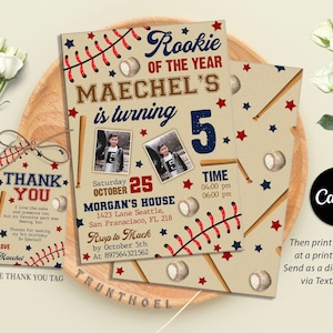 Editable Baseball Birthday Invitation with Photo, Rookie of the Year invitation, Sport Slugger Game, Softball Birthday Invitation