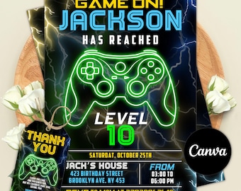 Video Game Birthday Invitation | Editable Gamer Canva Template | Printable Level Up Party Invite | Gaming Bday Boy Instant Digital Download
