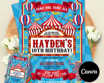 Editable Carnival Birthday Invitation, Circus Party (Digital Download)