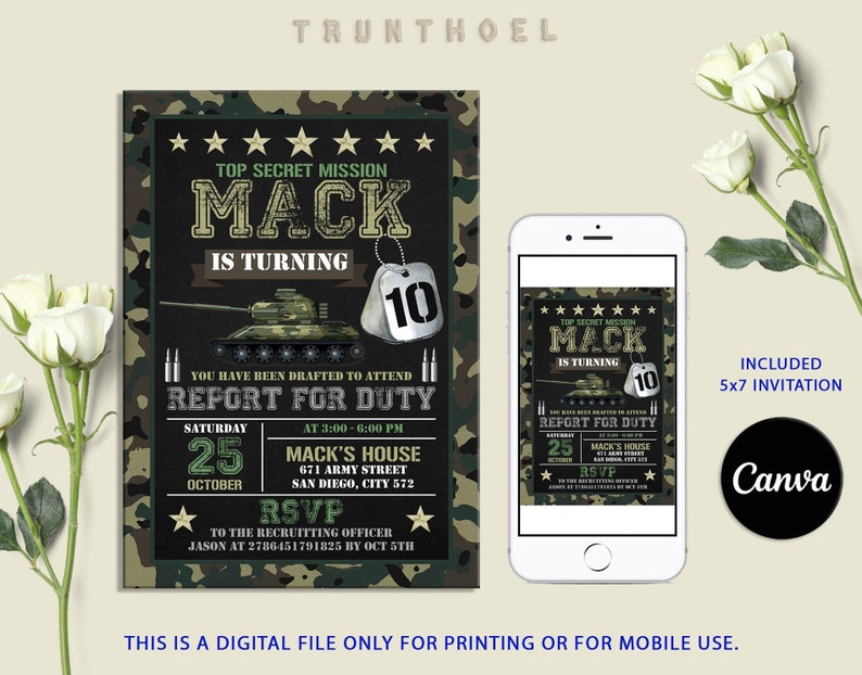 Army Invitation,Camo Invitation,Soldier Invitation,Military Party,Army Birthday,Army Invite,Military Invitation,Camo Birthday,Military Birthday,Birthday Gift,Instant Download Art,Invitation Digital,Digital Download