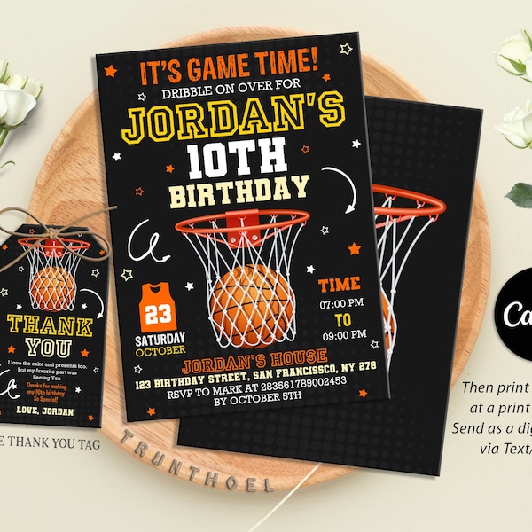 Editable Basektball Invitation, Basketball Birthday Invitation, Sports Invitation, Boys Birthday Invitation, Girl Birthday Invitation