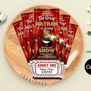 Magic Show Ticket-Einladung, druckbare Datei, Vintage Zirkus-Geburtstagsparty, Magic Party druckbare Ticket, Zauberer-Geburtstagseinladung