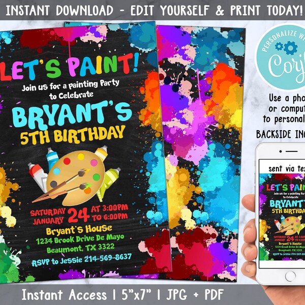Painting Invitation, Art Party Invitation, Painting Party Invite, Art Birthday Invitation, Paint Birthday, Colorful Invitation
