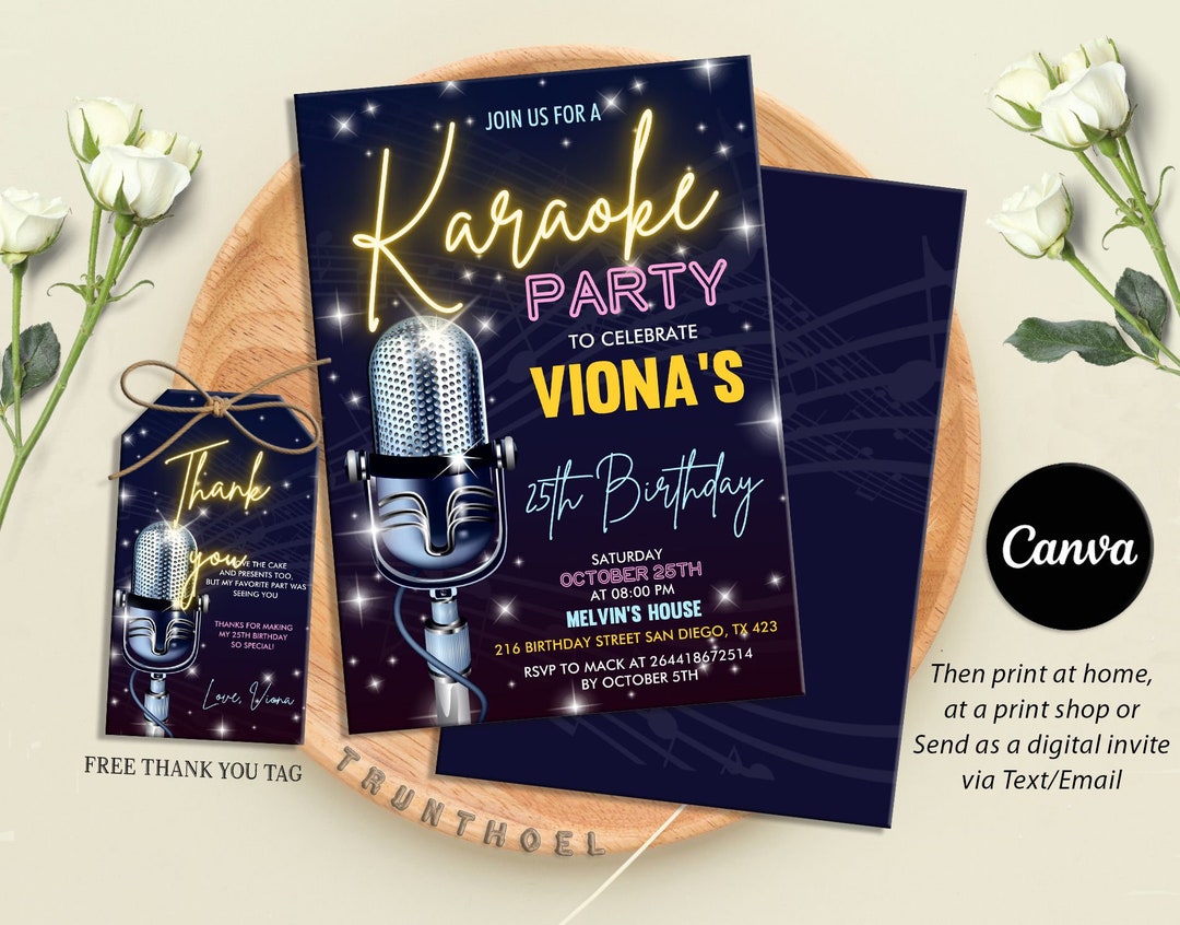 Karaoke Birthday Party Invitation, Karaoke Party Invite, Karaoke