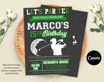 Editable Golf Invitation, Golf Birthday Party Invitation, Boy Golf Invitation, Sports Birthday Party, Digital Canva Template