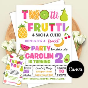 Twotti Frutti Birthday Invitation, Fruity Girl Birthday Card (Digital, Canva)