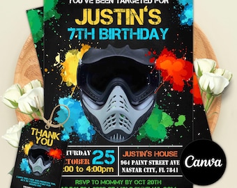 Paintball Invitation, Paintball Party, Paintball Birthday, Paintball Invite, Paintball Invitation instant Download, Editable Canva Template